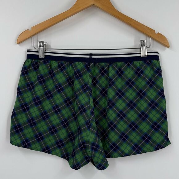 Aerie Plaid Sleep Shorts in Green/Blue | Medium - Picture 2 of 5
